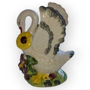 266- Vintage  Candle Holder Swan Iridescent Glaze